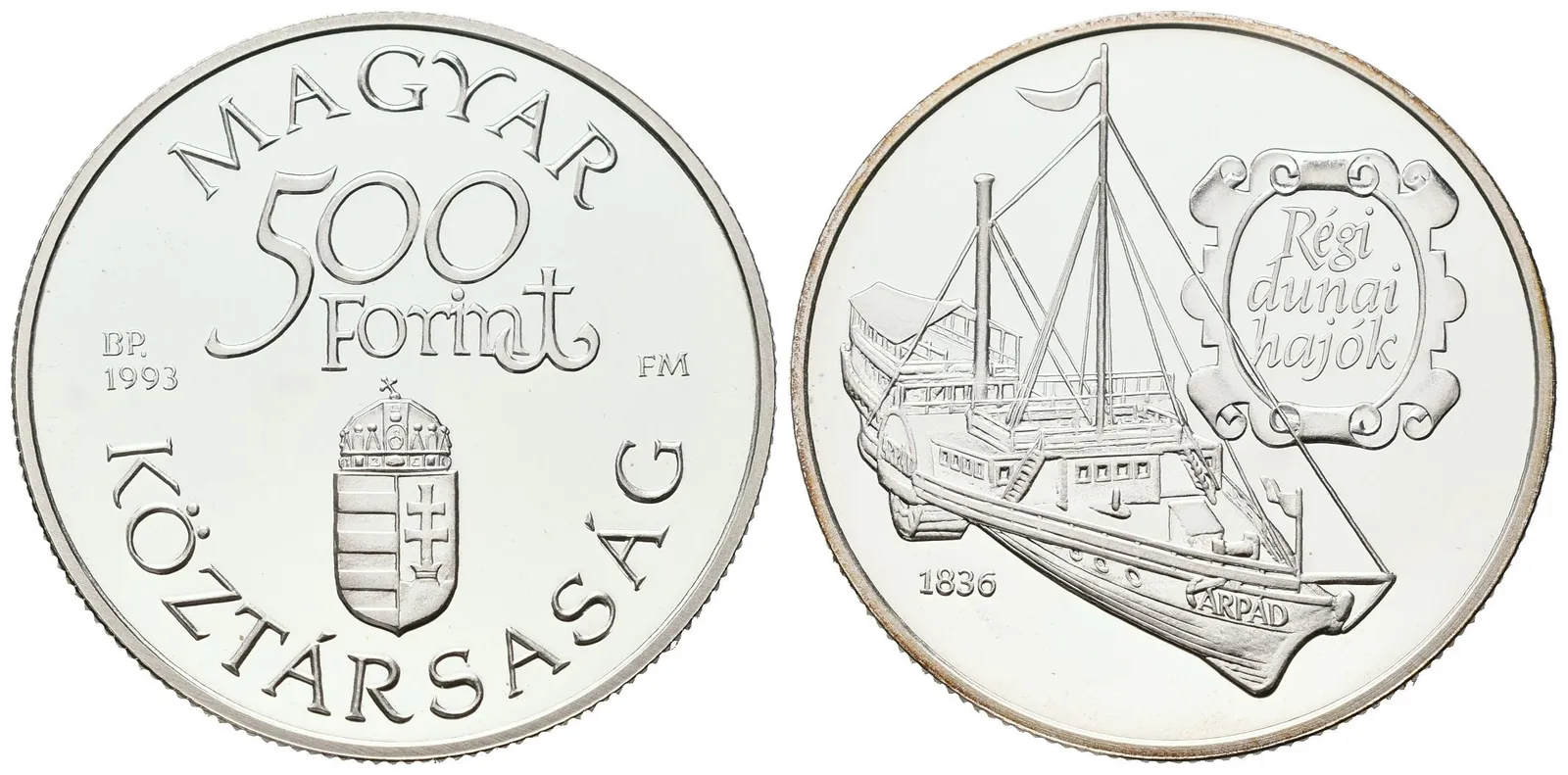 Maďarsko - 500 forintů 1993, Staré dunajské lodě