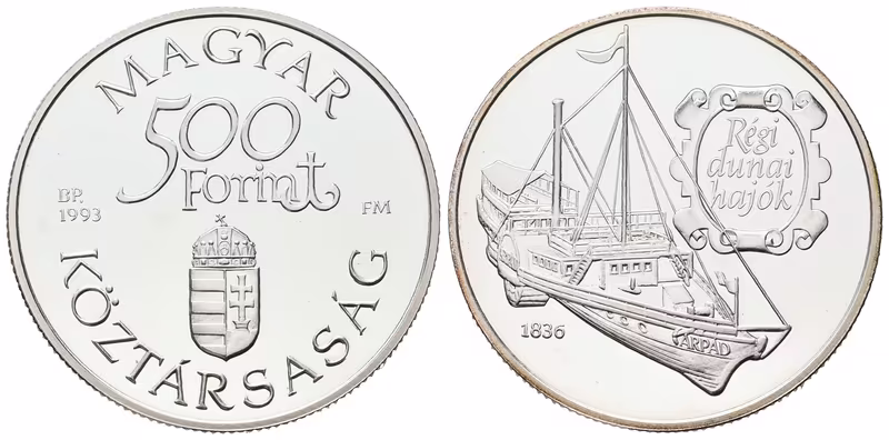 Maďarsko - 500 forintů 1993, Staré dunajské lodě