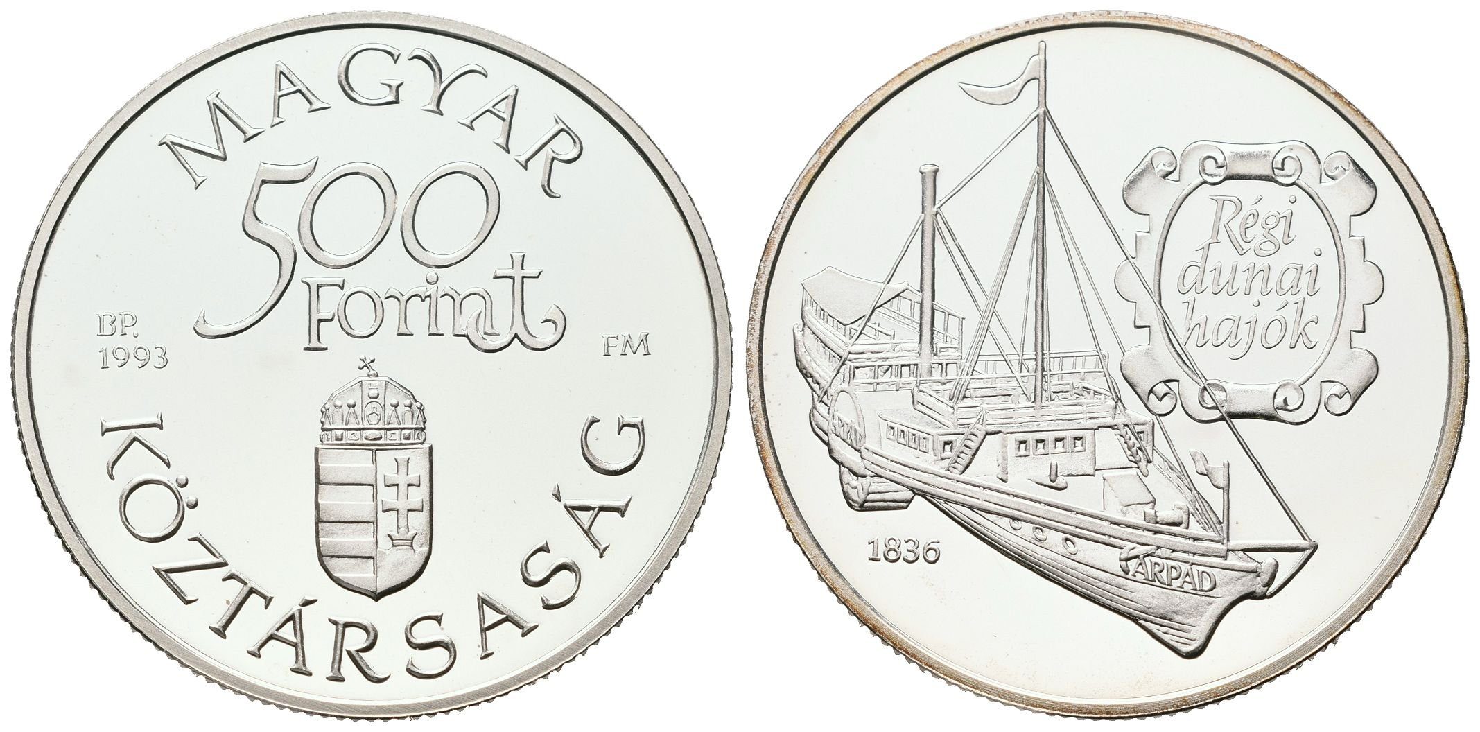 Maďarsko - 500 forintů 1993, Staré dunajské lodě