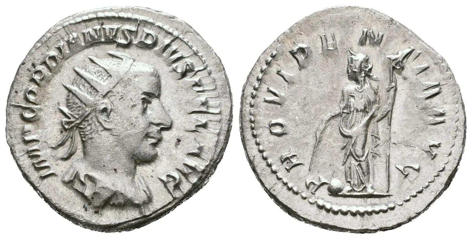 Antoninian, 243 - 244, Rv: PROVIDENTIA AVG, stojící Providentia zleva drží hůlku — 1
