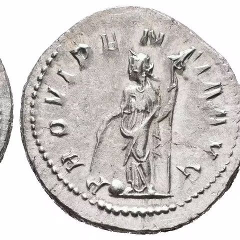 Antoninian, 243 - 244, Rv: PROVIDENTIA AVG, stojící Providentia zleva drží hůlku