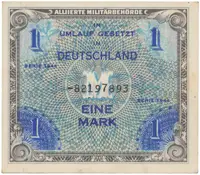Okupační poukázky Allierte, 1 Mark 1944, tisk SSSR, 8-místný číslovač, Hej.AM2d