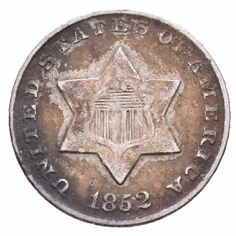 3 Cent 1852 (Ag), KM.75, tmavá patina, rysky