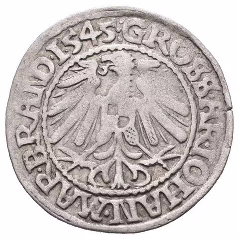 Groš 1545, minc. Küstrin, Bahrf.549, patina, rysky
