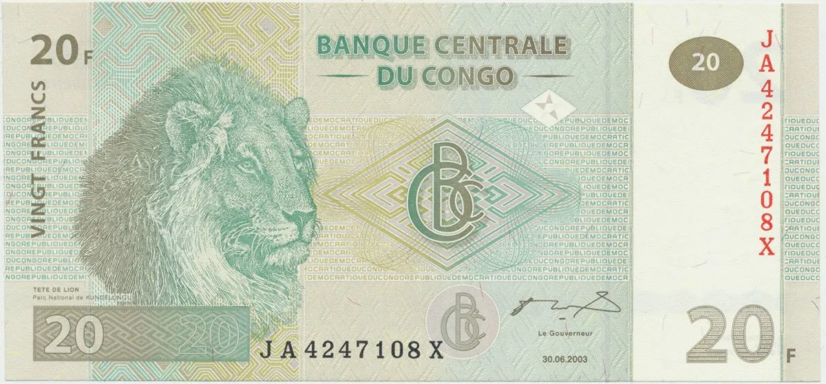 Kongo Dem. Republika, 20 Francs 2003, tisk G&D, P.94A
