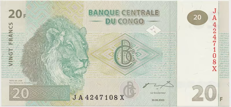 Kongo Dem. Republika, 20 Francs 2003, tisk G&D, P.94A