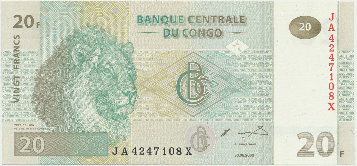 Kongo Dem. Republika, 20 Francs 2003, tisk G&D, P.94A