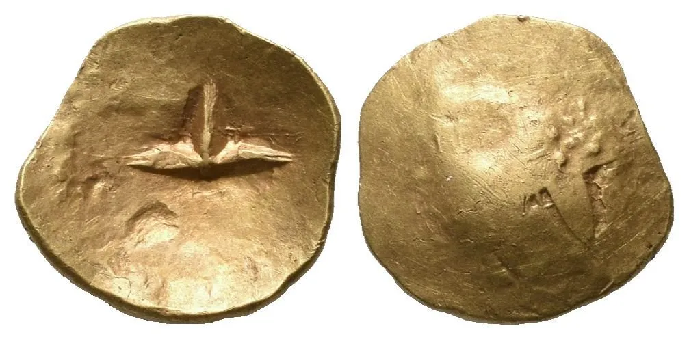 1/8 Statéru, Oválný nepravidelný hrbol / Symbol ve formě T v prohlubni, — 1