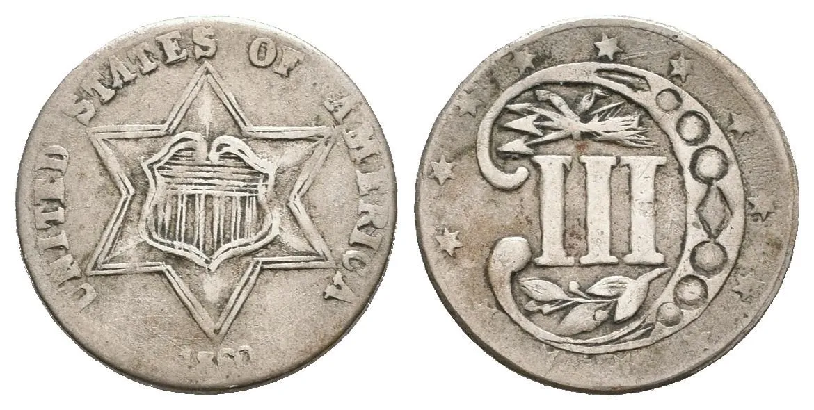 3 Cent 1860 (Ag), KM.88, patina, rysky — 1