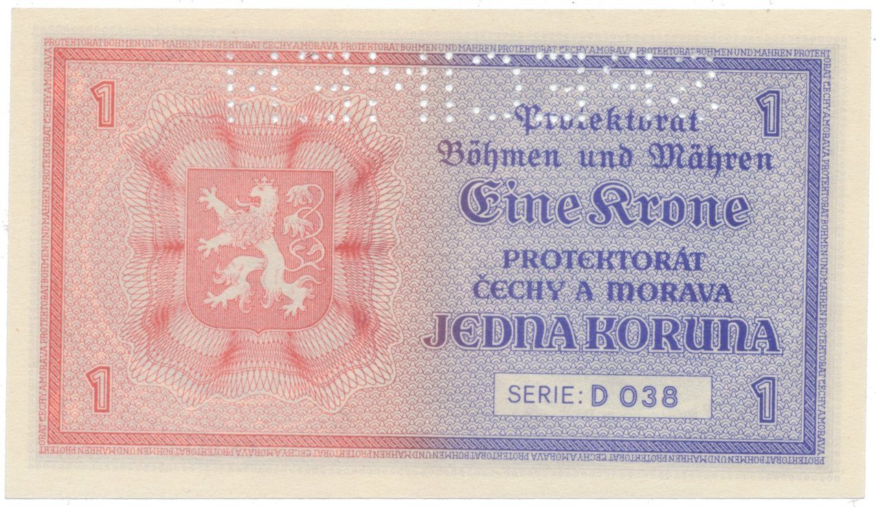 1 Koruna b.d. (1940), série D, SPECIMEN, Hej.30b.S1