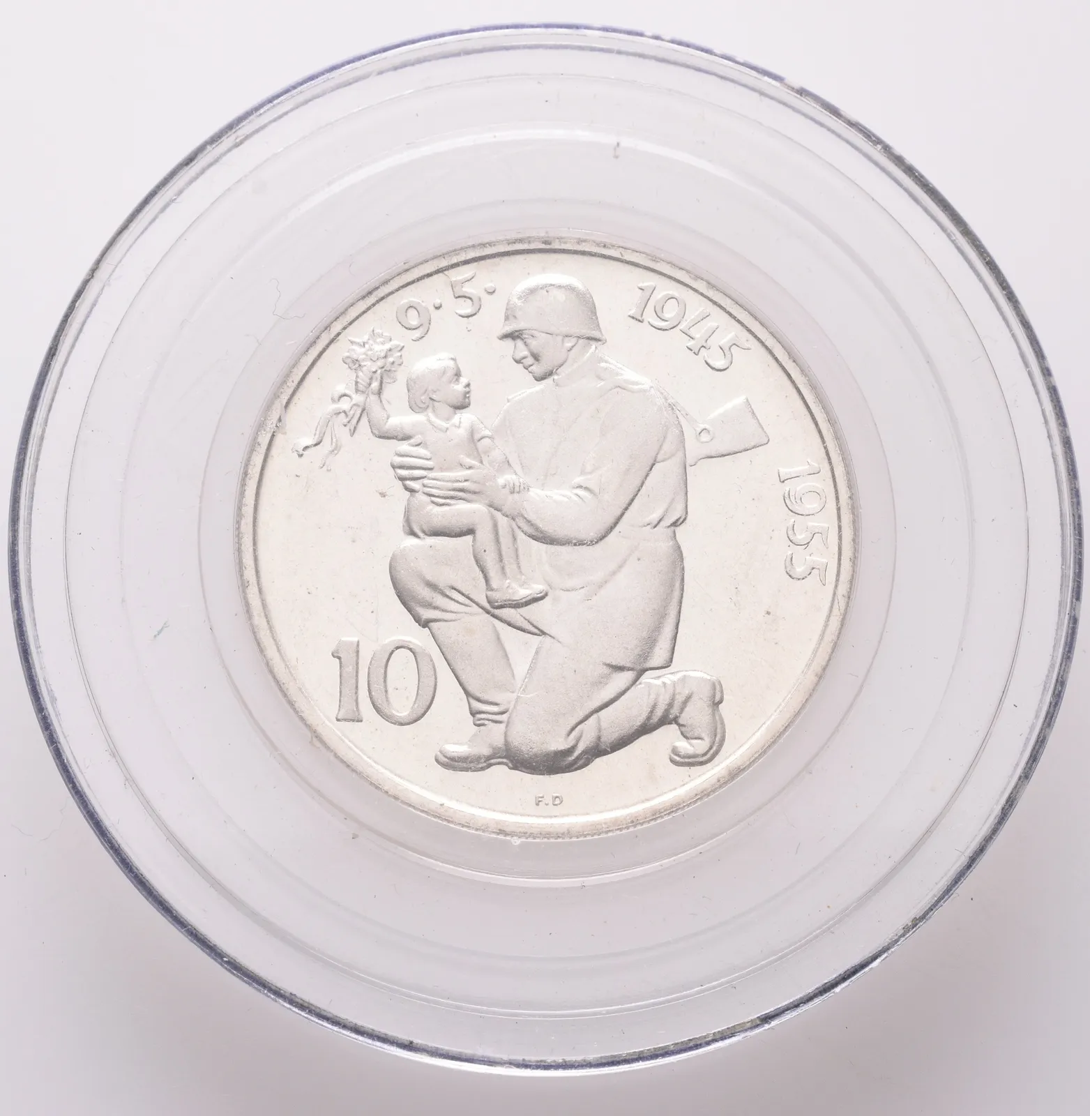 10 Kčs 1955 - 10. výročí osvobození Československa, PROOF, původní etue