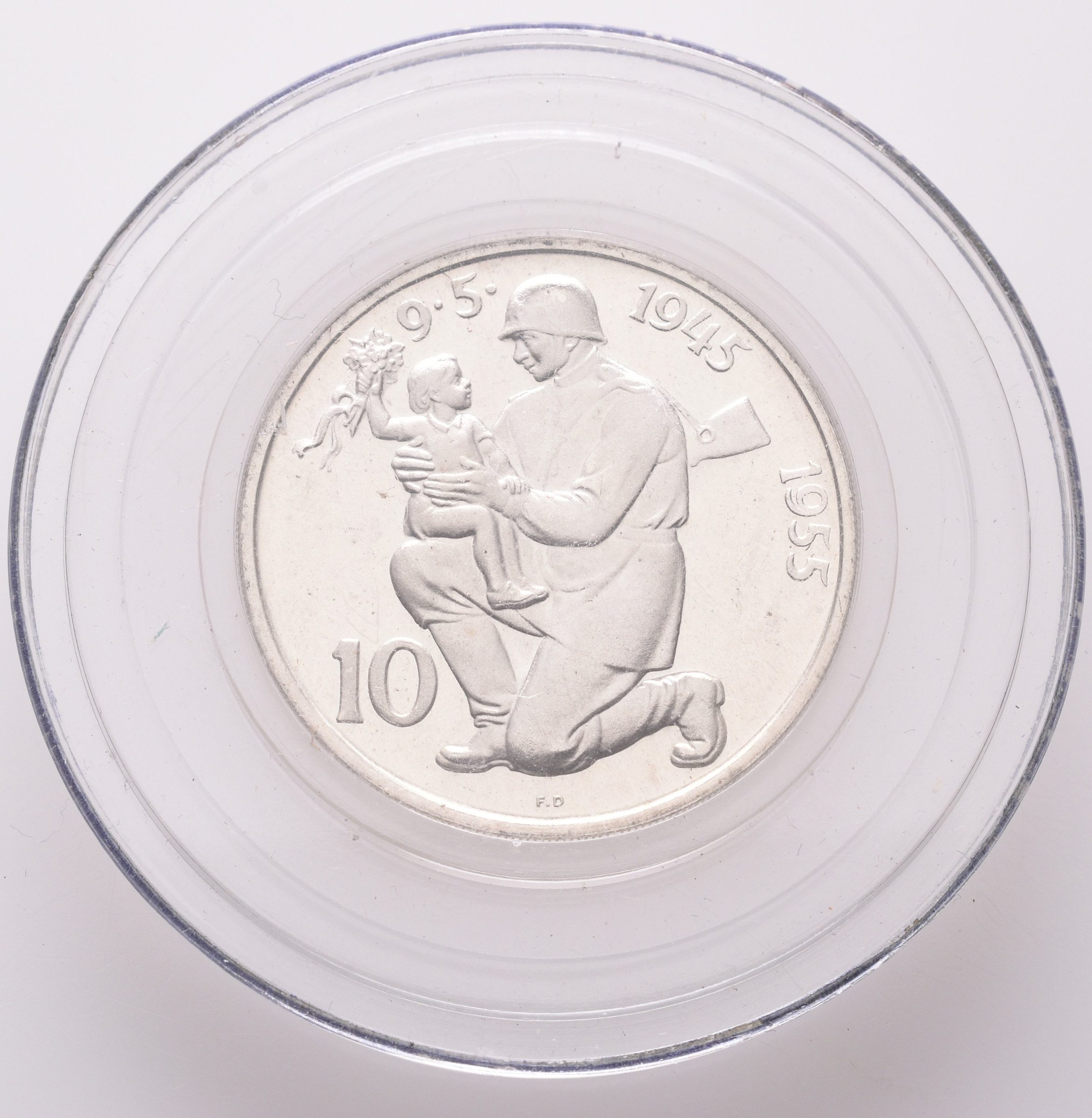 10 Kčs 1955 - 10. výročí osvobození Československa, PROOF, původní etue