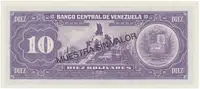 Venezuela, 10 Bolivares 1992, anulát - MUESTRA SIN VALOR, P.61cs - fotografie 2