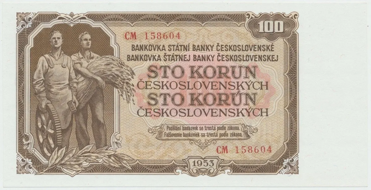 Československo, 100 Koruna 1953, tisk Moskva, série CM, Hej.95a1