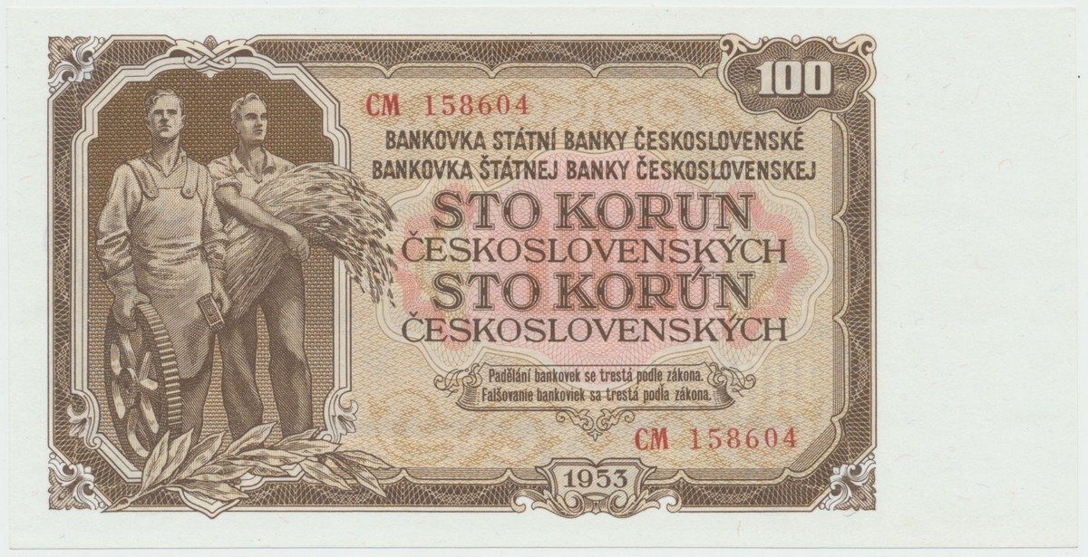 Československo, 100 Koruna 1953, tisk Moskva, série CM, Hej.95a1