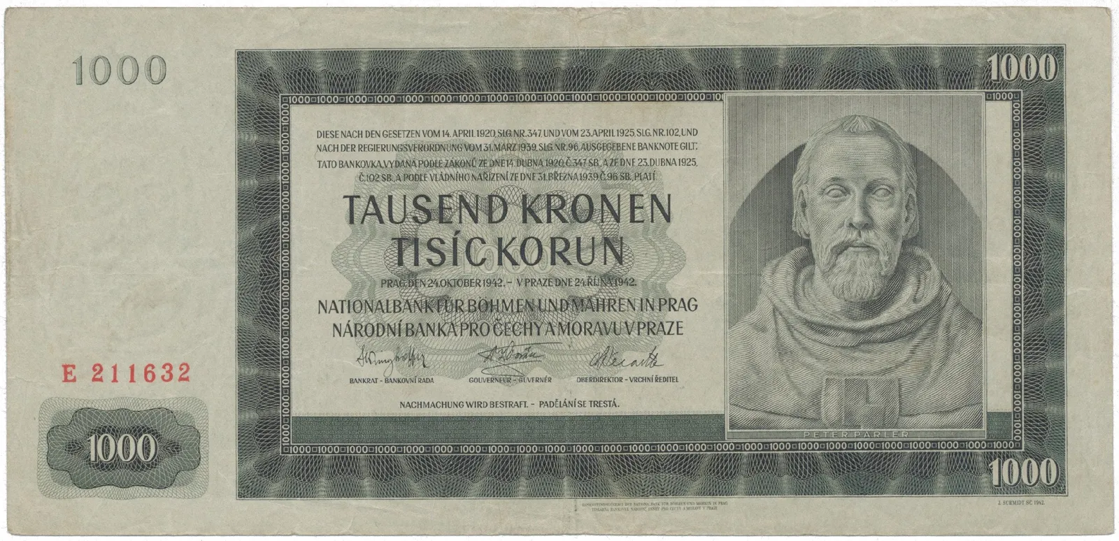 1000 Koruna 1942, I. vydání, série E, Hej.38a