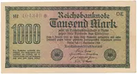 Německo, 1000 Mark 1922, vod. Kreuzblütten, fialové číslo, Ro.75k