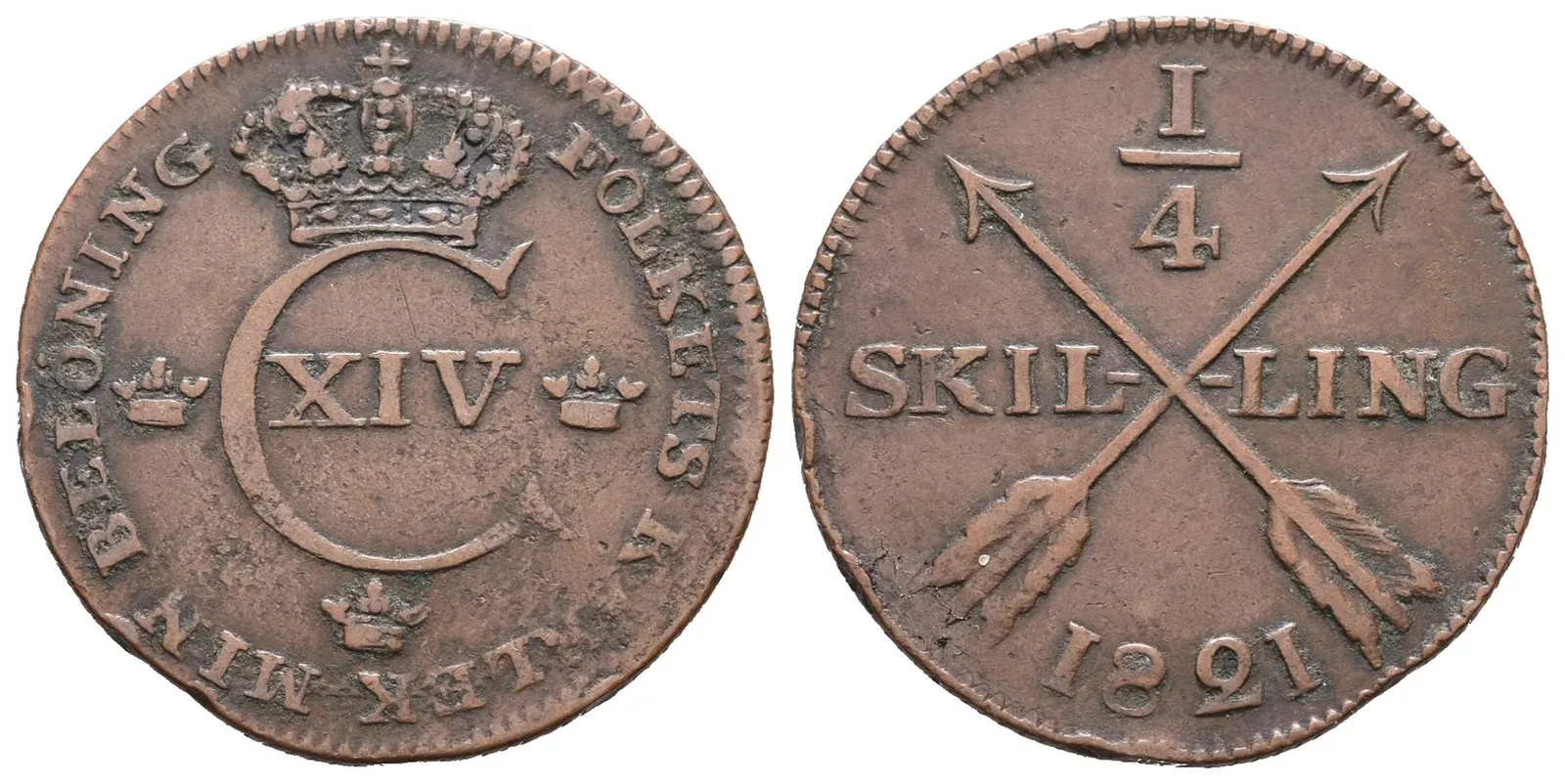 Švédsko, 1/4 Šilink 1821