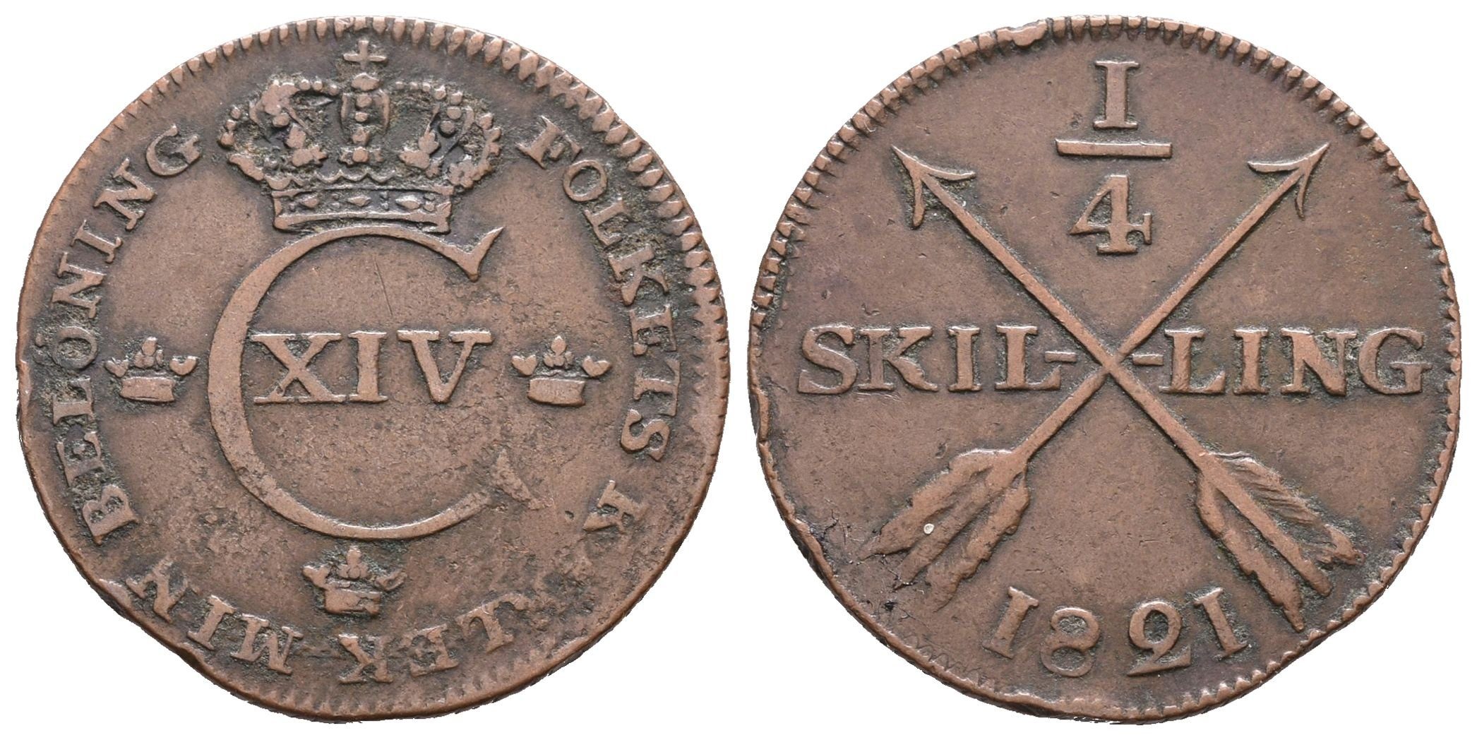Švédsko, 1/4 Šilink 1821