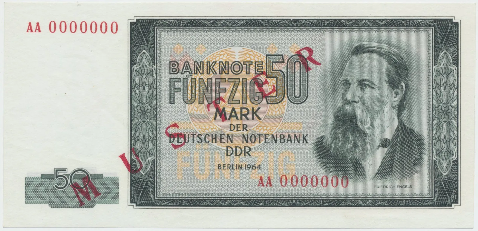 Německo - NDR, 50 DM 1964, bankovní vzor, AA 0000000, přet. SPECIMEN, Ros.357M1