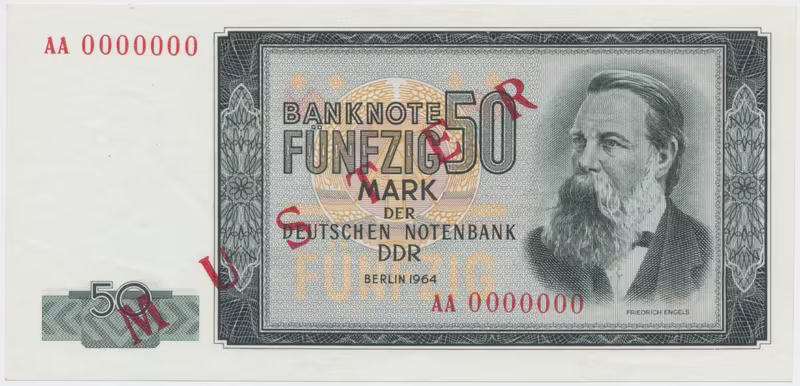 Německo - NDR, 50 DM 1964, bankovní vzor, AA 0000000, přet. SPECIMEN, Ros.357M1