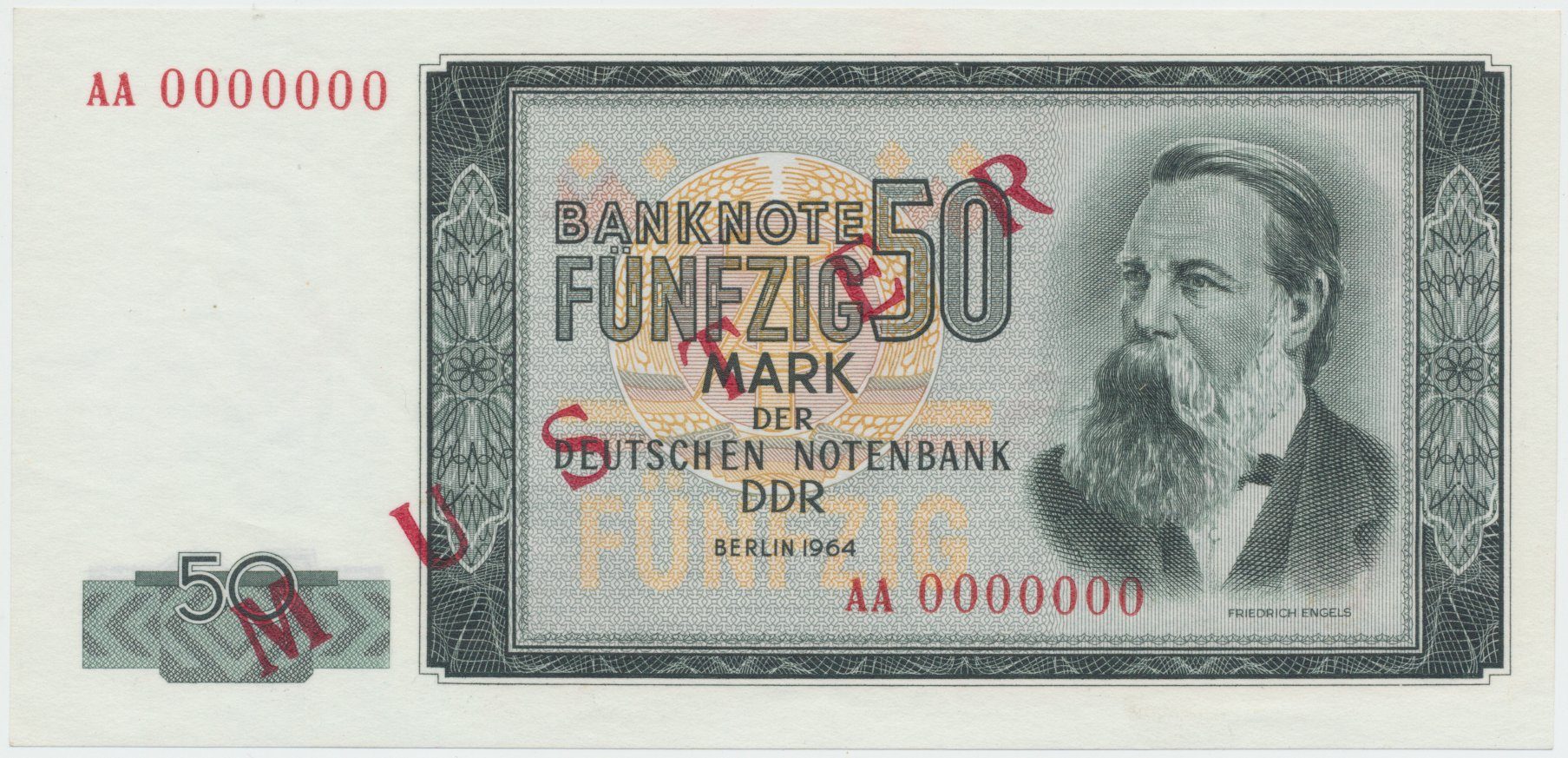 Německo - NDR, 50 DM 1964, bankovní vzor, AA 0000000, přet. SPECIMEN, Ros.357M1