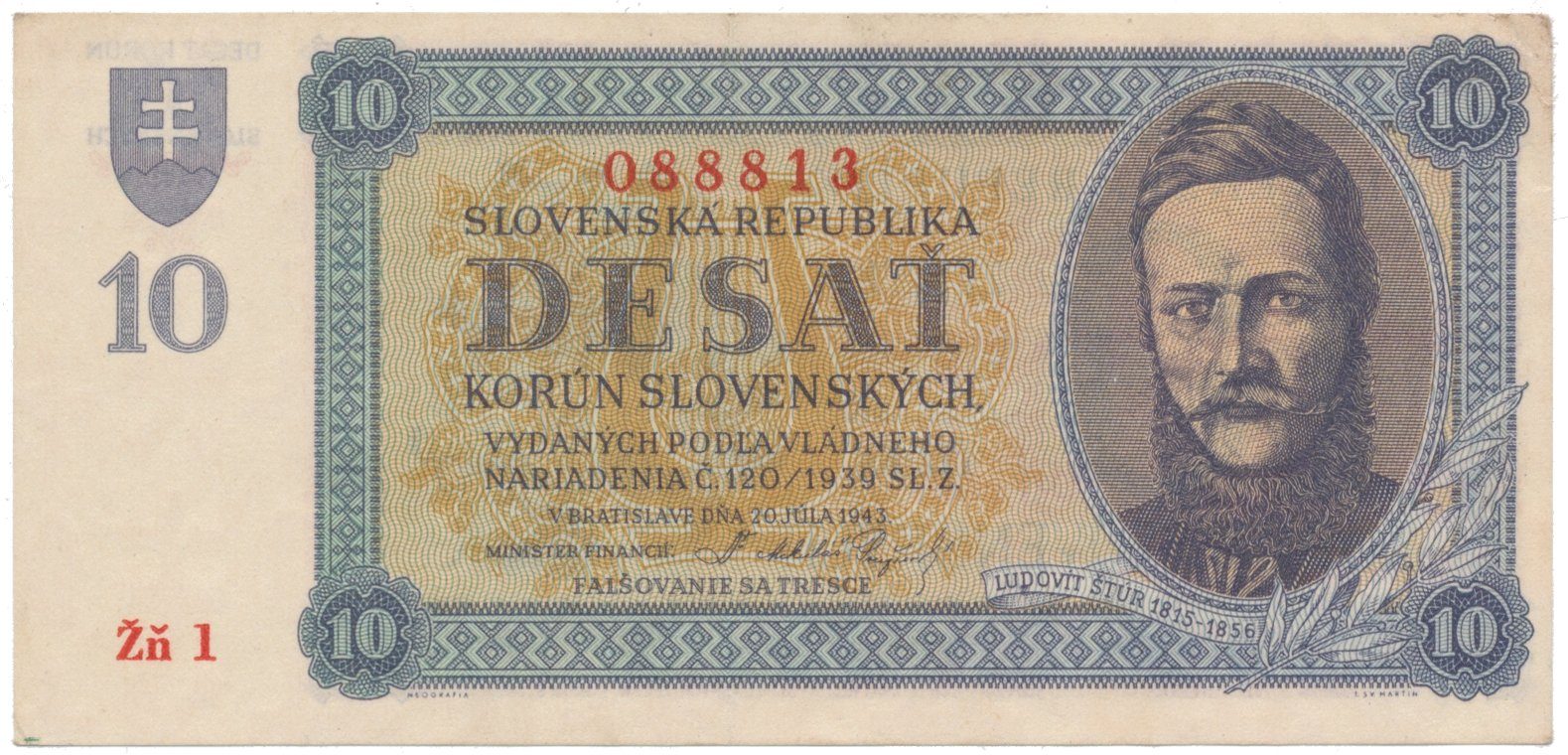 10 Koruna 1943, série Žň 1, Hej.54a1