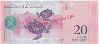 Venezuela, 20 Bolivares 2013, anulát - MUESTRA SIN VALOR, P.91fs - fotografie 2