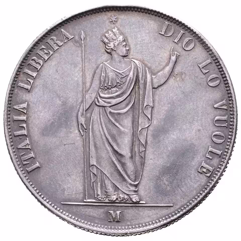 5 Lira 1848 M, Milano, dlouhé konce ratolestí, Ves.12c, KM.22.2,