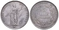 5 Lira 1848 M, Milano, dlouhé konce ratolestí, Ves.12c, KM.22.2, — 1