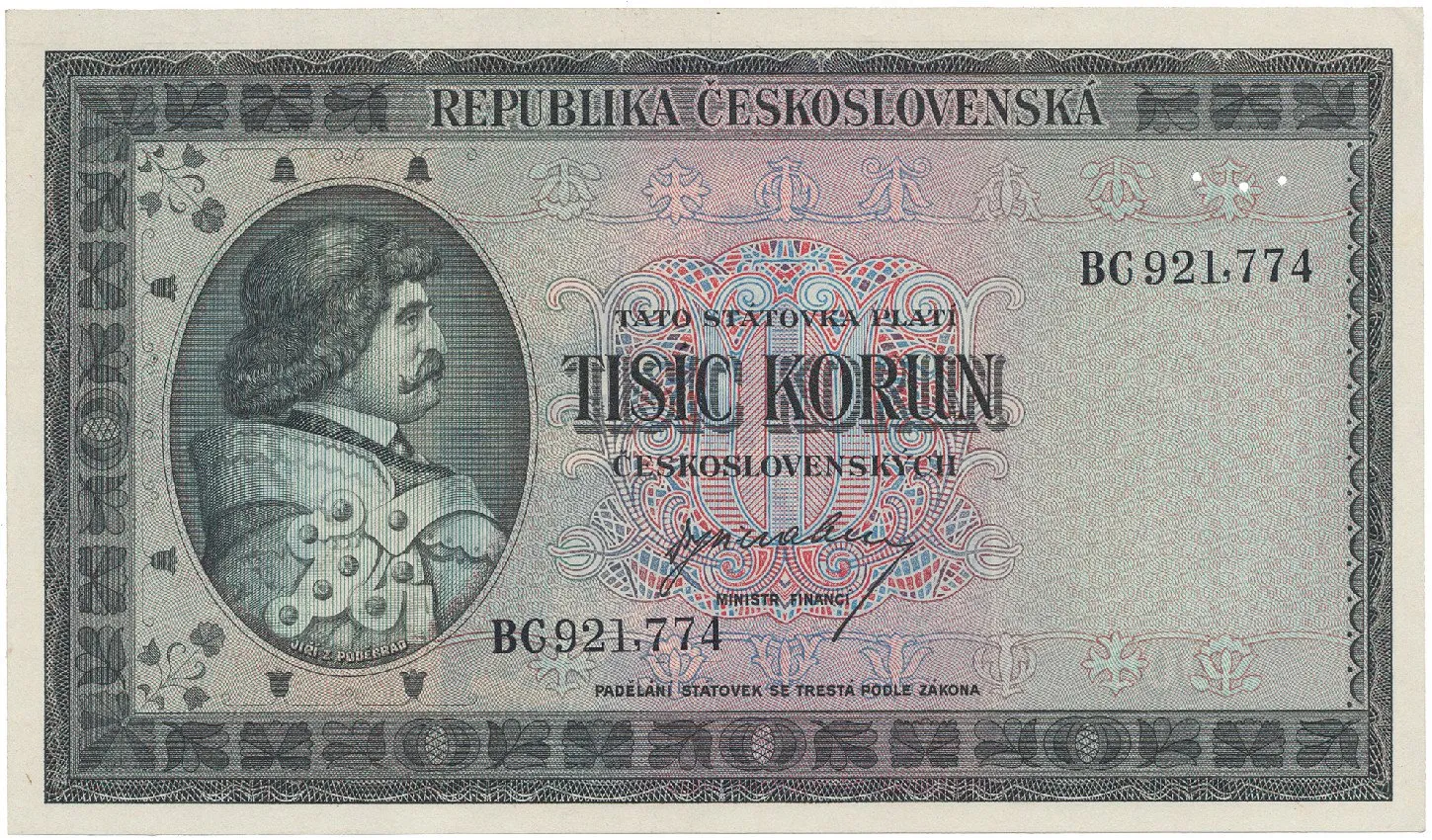 Československo, 1000 Koruna b.d. (1945), perforace 3 md v obloučku, Hej.76a.S2