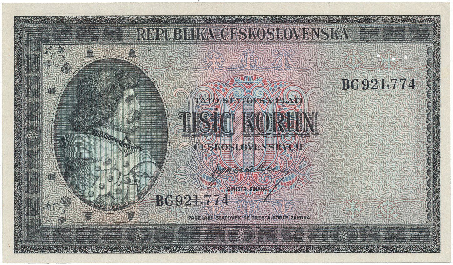 Československo, 1000 Koruna b.d. (1945), perforace 3 md v obloučku, Hej.76a.S2