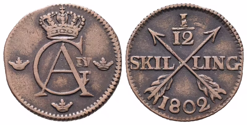 Švédsko, 1/12 Šilinku 1802