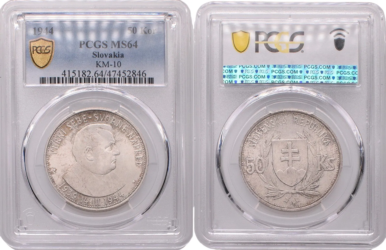 50 Koruna 1944 - Jozef Tiso, PCGS MS 64