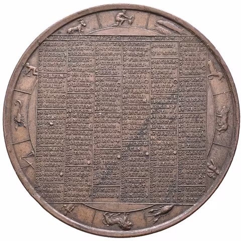 AE Medaile 1805 - Kalendářní. Uprostřed v obdélníku 3-řádkový nápis, okolo v řádcích