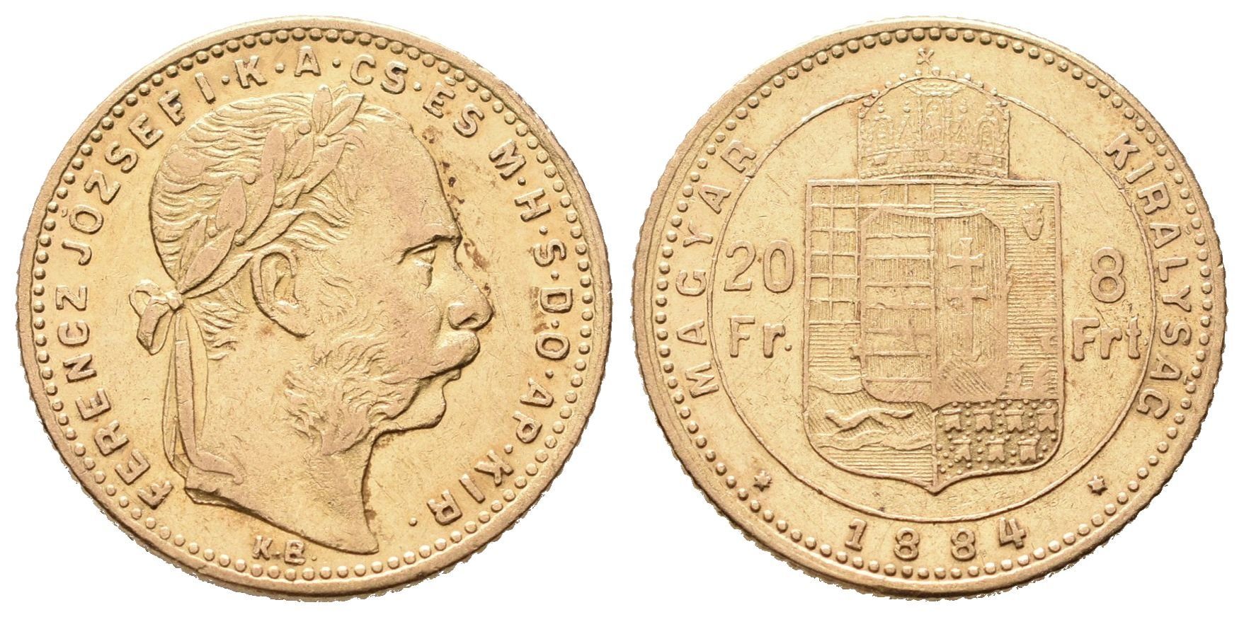 8 Zlatník / 20 Frank 1884 KB