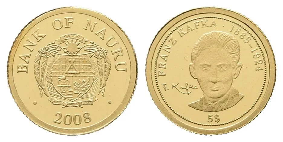 Nauru, zlatý 5 Dollars 2008 - Franz Kafka