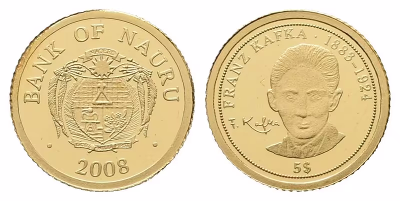 Nauru, zlatý 5 Dollars 2008 - Franz Kafka