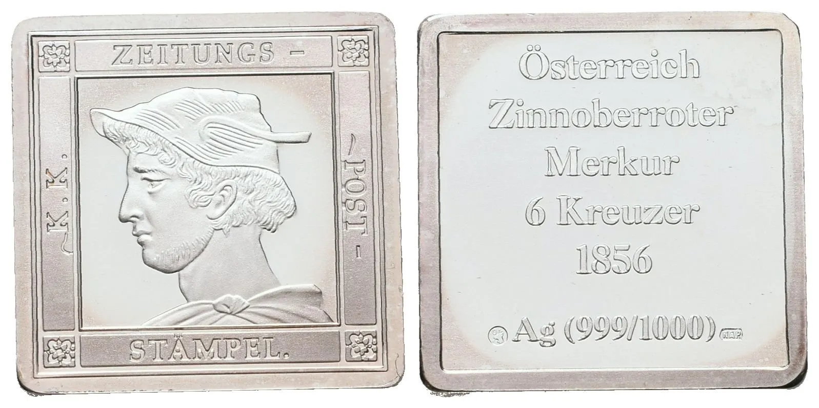 Stříbrná známka - Rakousko Uhersko - 6 Kreuzer Merkur - 1856 -Ag 5g 999/1000
