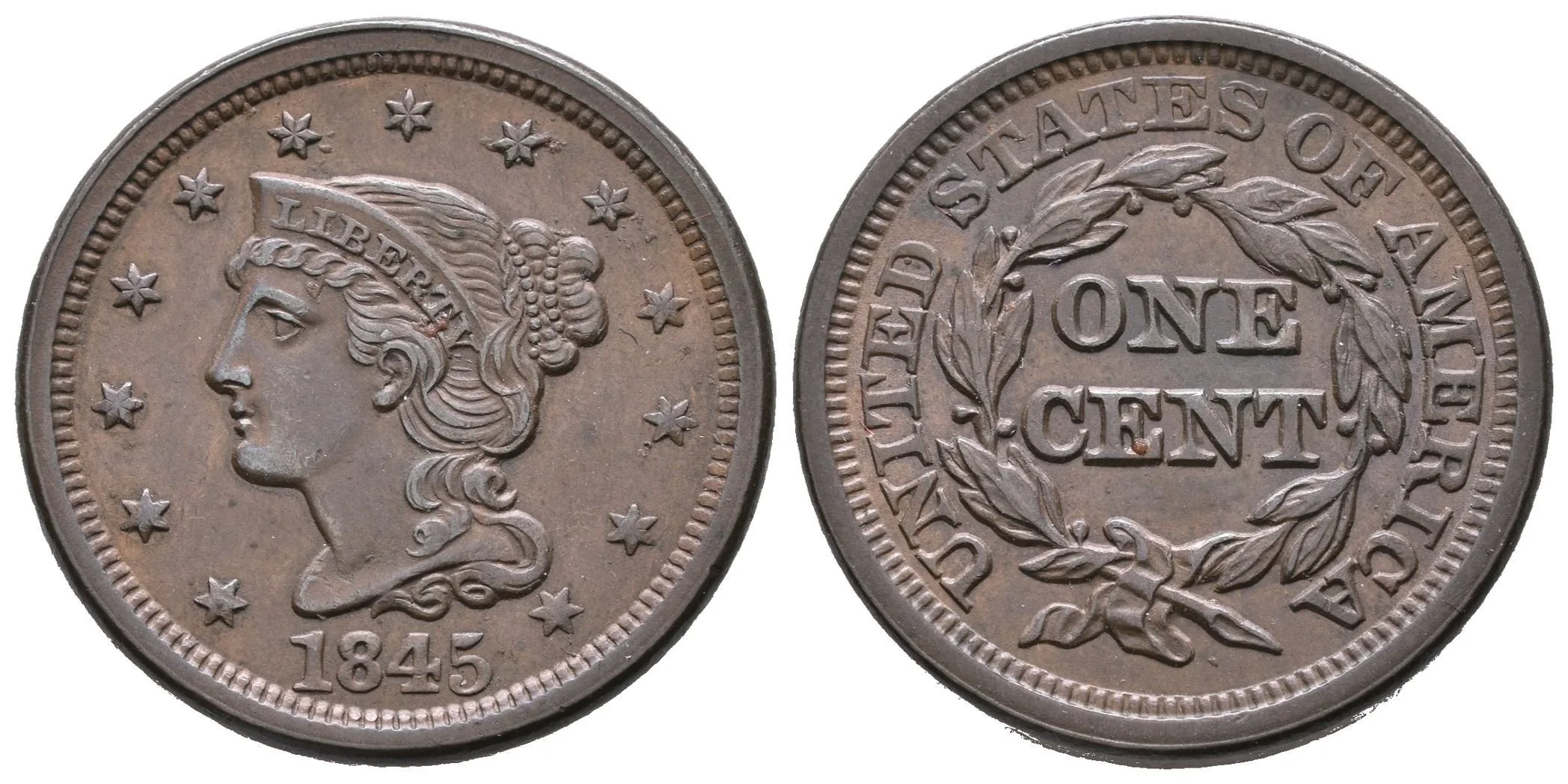 1 Cent 1845, KM.67, krásná zachovalost a patina, nep. rysky — 1