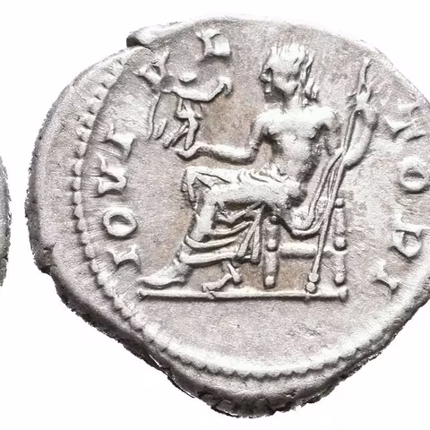 Denár, 222 - 228, Rv: IOVI VLTORI, sedící Jupiter zleva drží Victorii a oštěp, RIC.143,