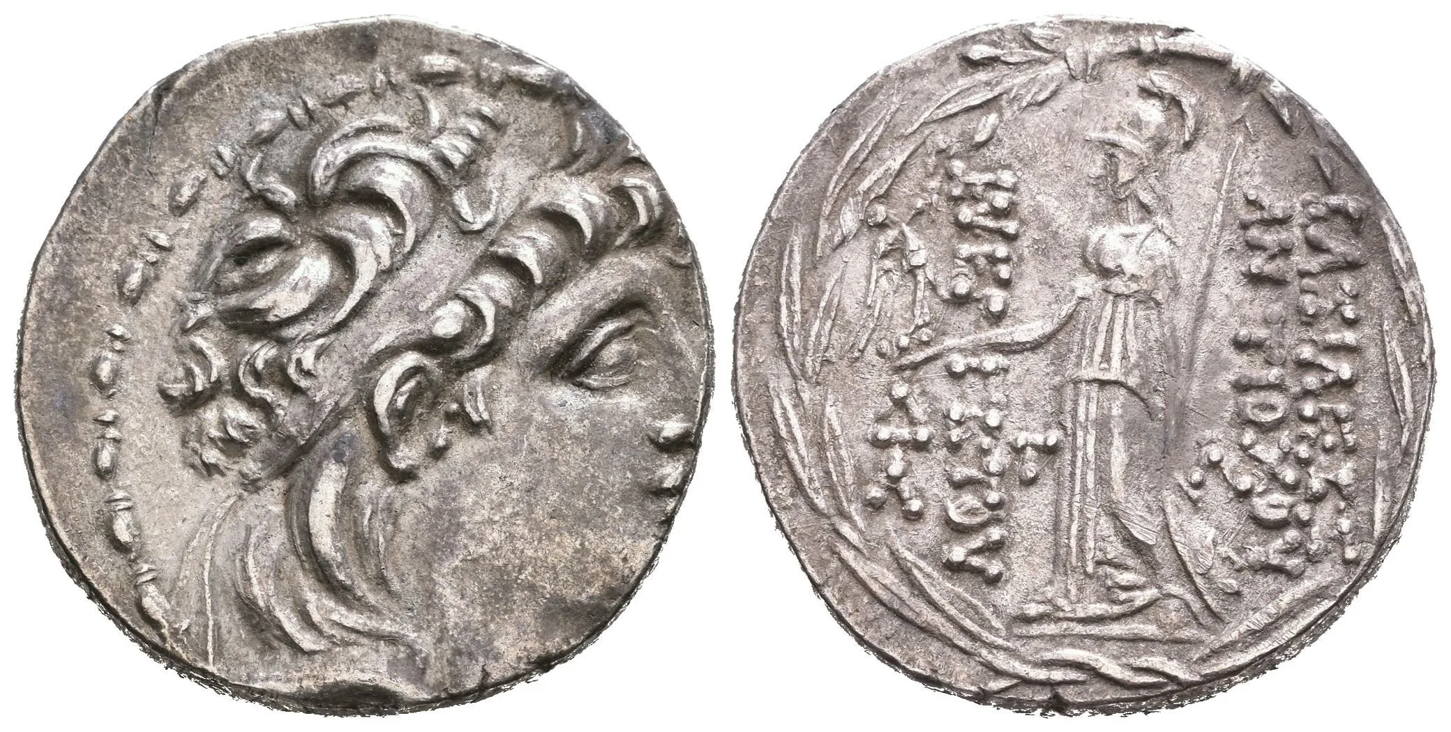 Tetradrachma, Hlava Antiocha s diadémem zprava / Stojící Zeus zprava drží hvězdu — 1