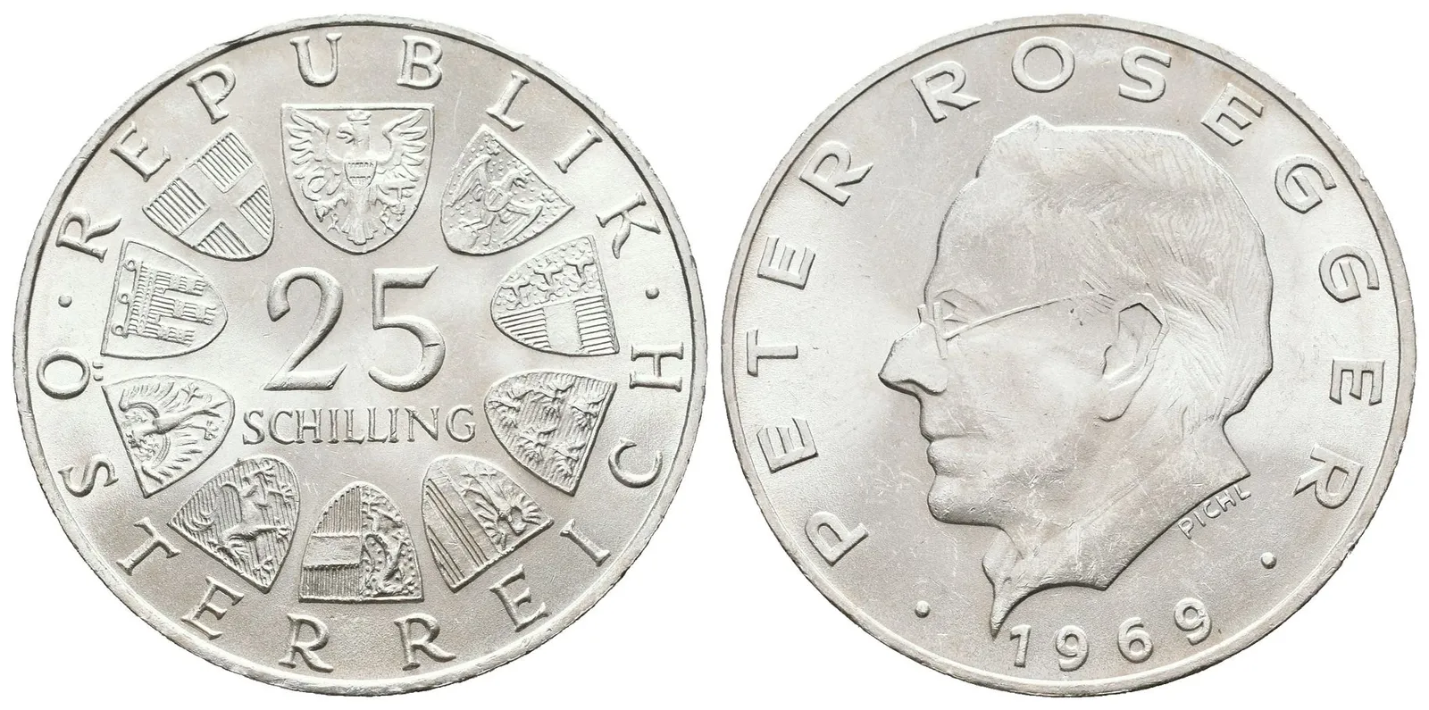 Rakousko, 25 Schilling 1969 - Rosegger