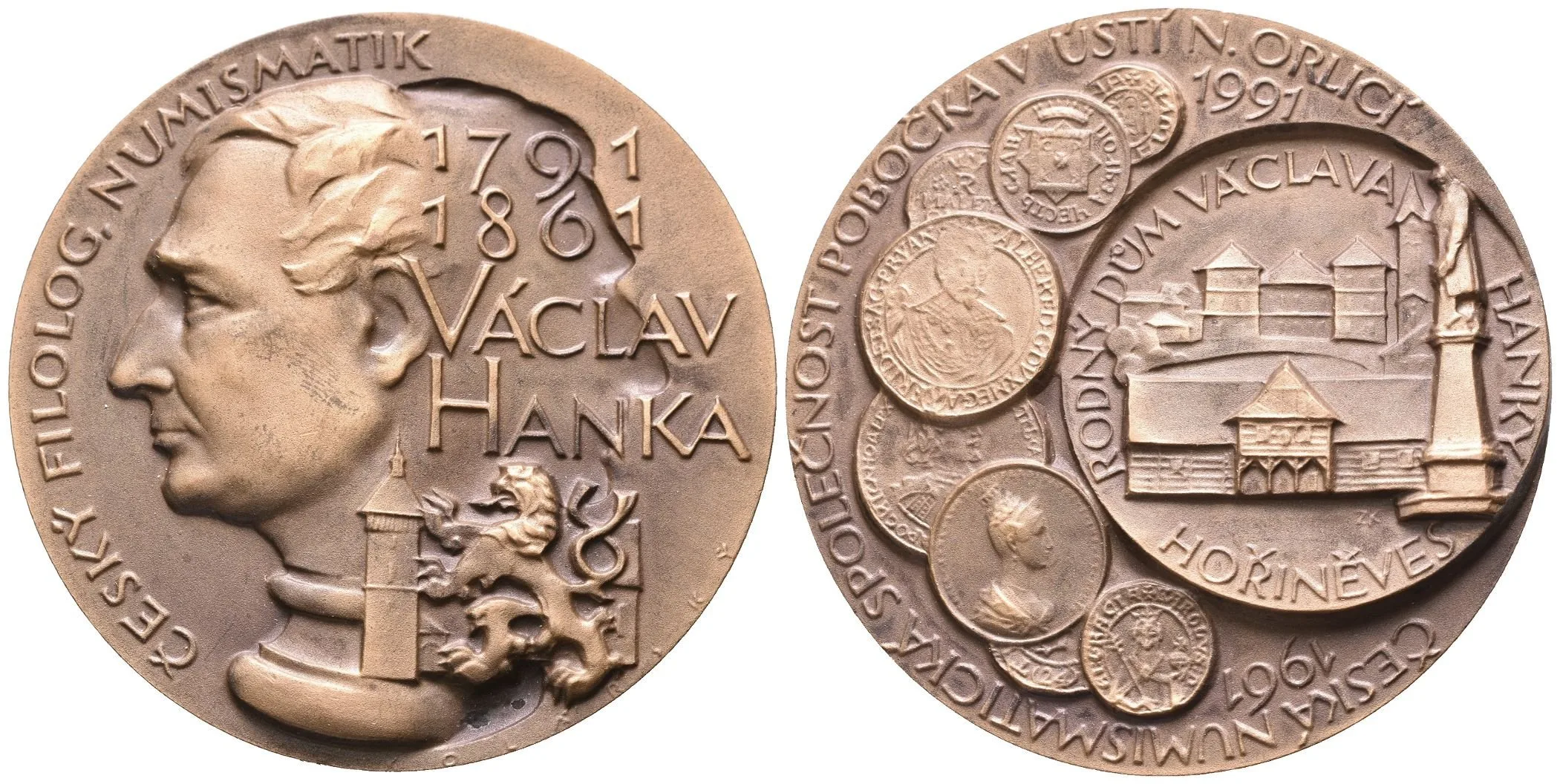 AE Medaile 1991 - Václav Hanka, k 30. výročí ČNS pobočka Ústí nad Orlicí. — 1