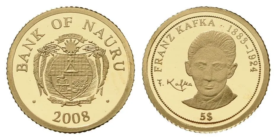 Nauru, zlatý 5 Dollars 2008 - Franz Kafka