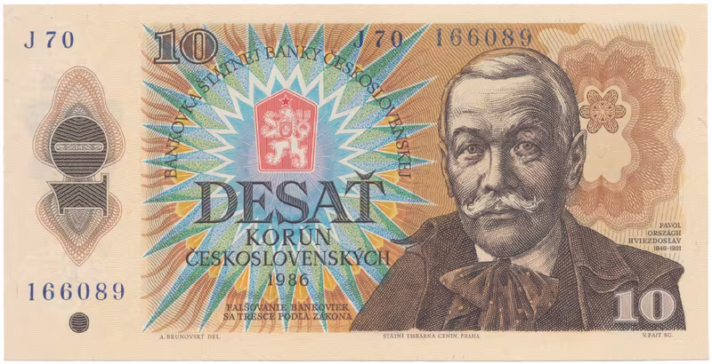 Československo, 10 Koruna 1986, široká nejvyšší série J 70, Hej.107bJ