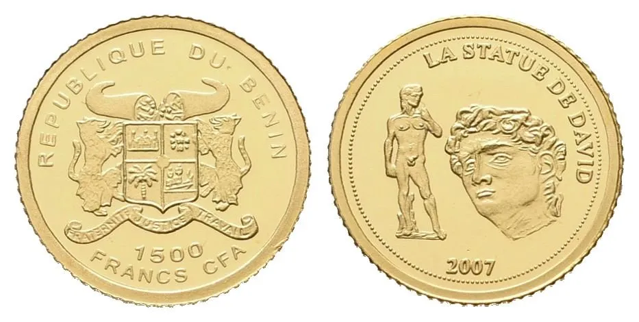 Benin, 1500 Franků 2007 - Socha Davida