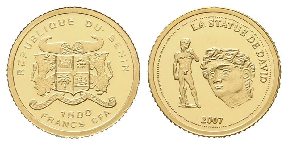 Benin, 1500 Franků 2007 - Socha Davida