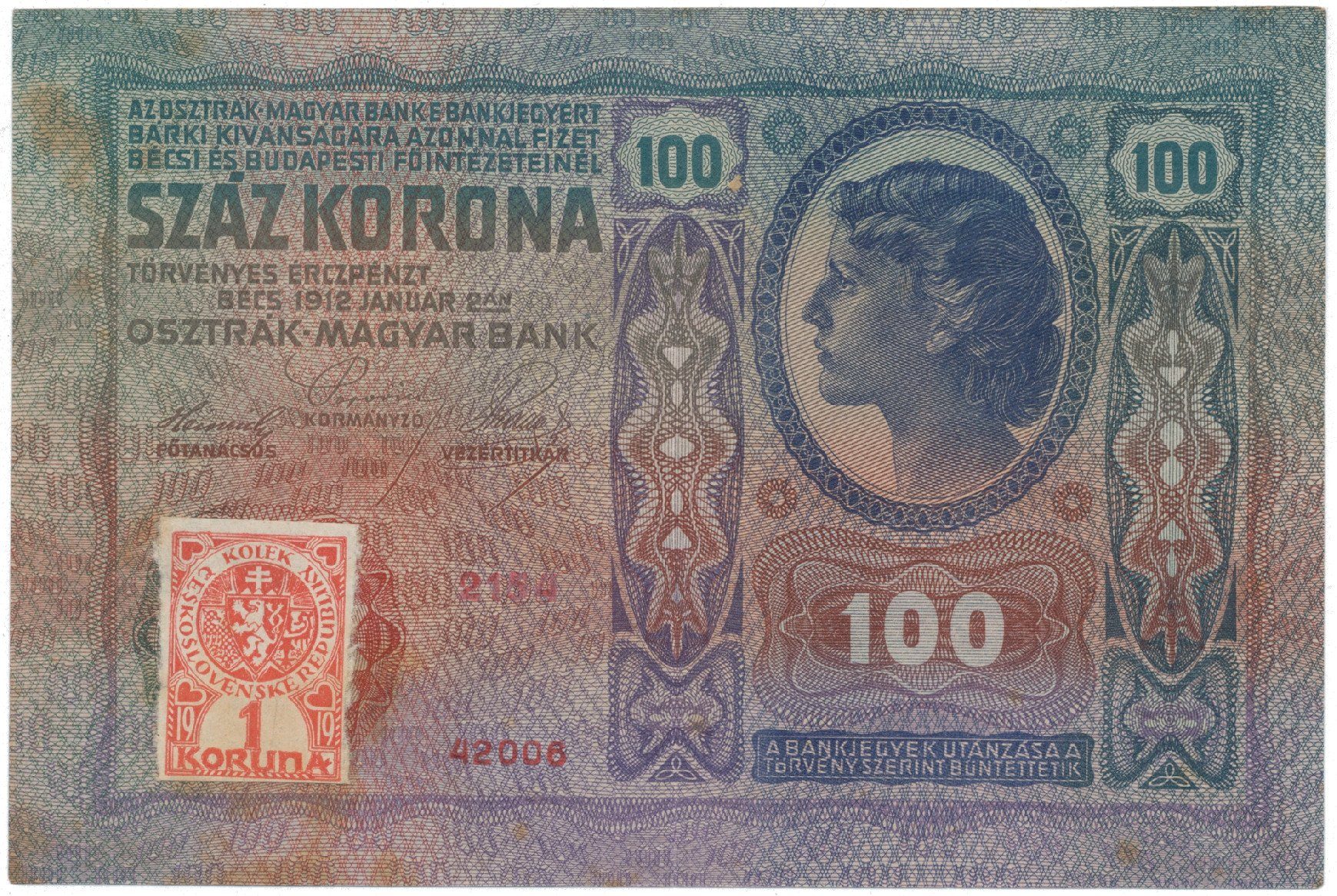 100 Koruna 1912 (1919), kolkovaná, Hej.5a