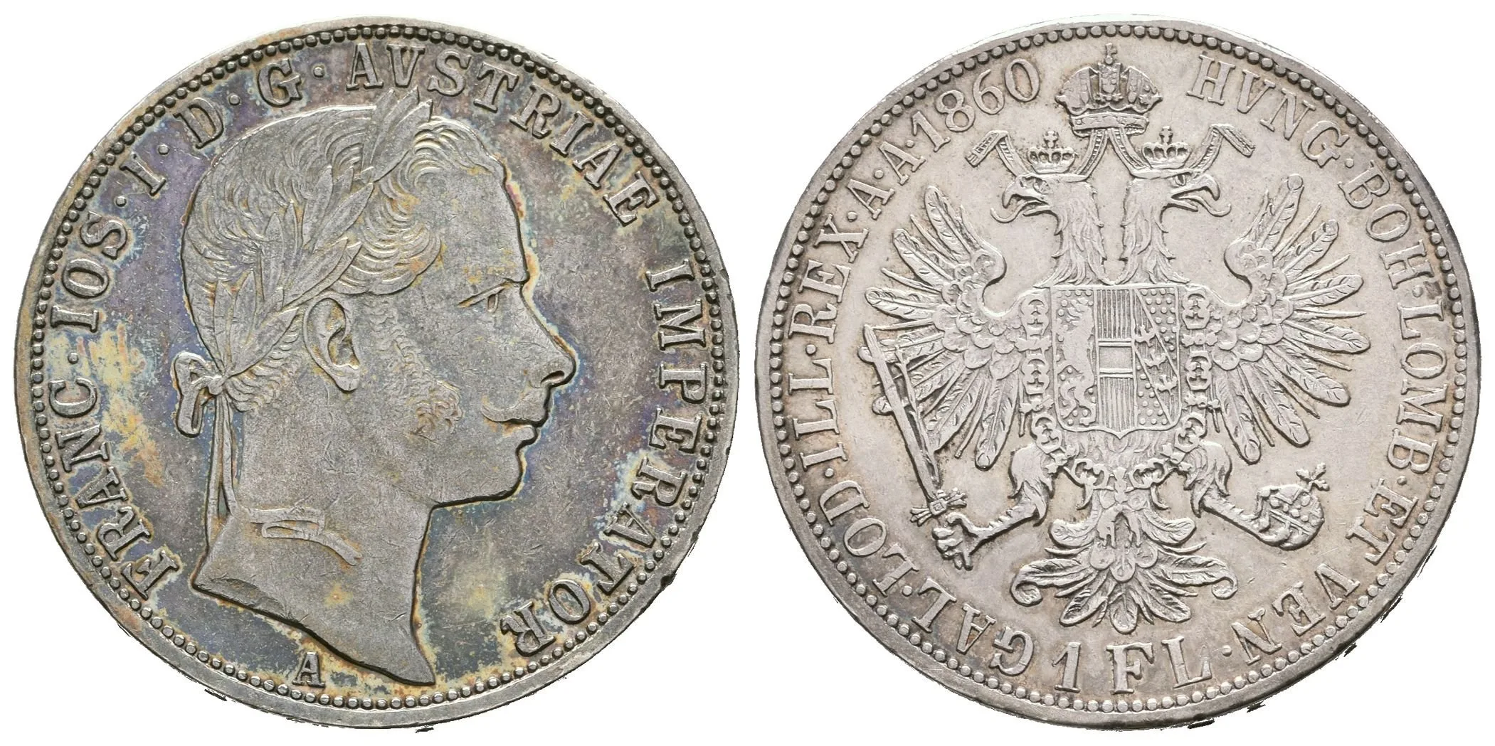 Zlatník 1860 A, s tečkou za REX, pěkná patina, zbytky lesku, rysky — 1